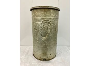 French Decorated Galvinized Trash Can