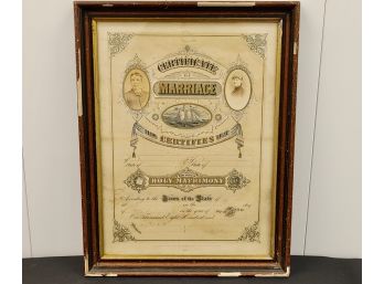 Antique Framed Certificate Of Marriage