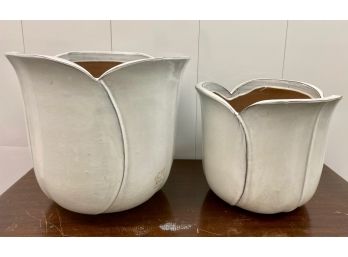 Beautiful White Glazed Tulip Shaped Planters