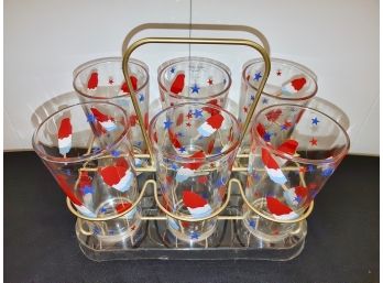 Red, White & Blue Summertime Ice Tea Glasses In Carrier