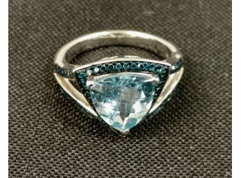 Colleen Lopez Trilliant Gem Blue Topaz & Blue Diamond Ring