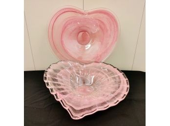 Free Form Pink Art Glass Heart Bowls (2)