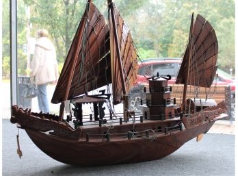 Massive Chinese Traditional Junk Wooden Boat With DRAGONS And FAN SAILS 40 Inches Long