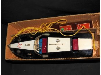 Rare Old Wooden 16 Inch Remote Control Motor Boat In Original Box