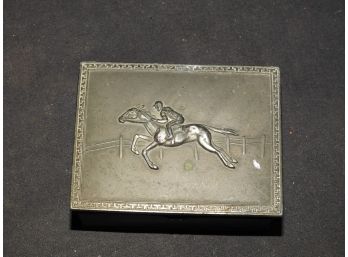 Old Horse Racing Metal Ashtray Storage Box With Metal Ashtrays