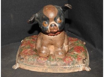 Old Metal Hubley Doggie On Pillow Doorstop NICE Original Paint