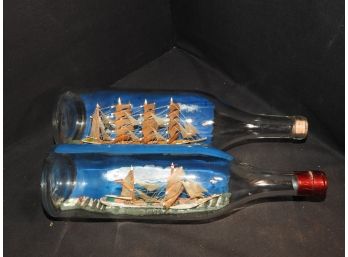 Lot Of 2 Old Ships In Bottles