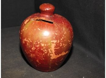 Rare Old Painted Apple Redware Bank Original Paint