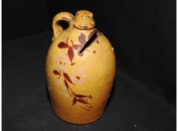 Rare Old Redware Painted Stenciled Jug Bank Original Paint