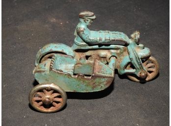 Antique Cast Iron  Hubley COP Motorcycle With Side Car Original Paint