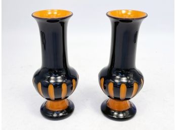 A Pair Of Hand Blown Art Glass Vases