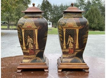 A Pair Of Lidded Vases By Theodore Alexander