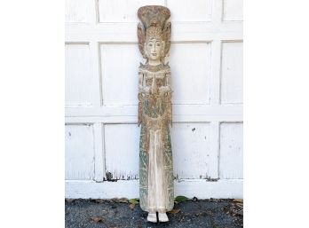 An Antique Asian Hand Carved And Painted Statue