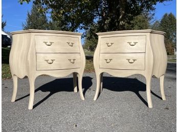 A Pair Of Vintage French Provincial Bombe Form Nightstands