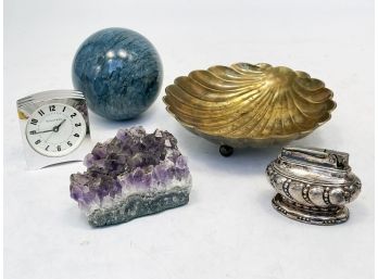 Vintage Decor Assortment - Tiffany Clock, Geode, And More