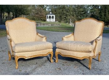 A Pair Of Vintage Upholstered Bergeres In French Provincial Style