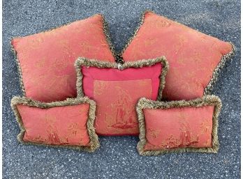 Decorative Throw Pillows - Red With Fringe