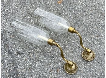 A Pair Of Glass And Brass Wall Sconces