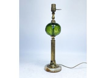 A Vintage Marble And Green Glass Lamp