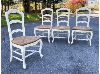 A Set Of 5 French Provincial Ladder Back Rush Seated Side Chairs