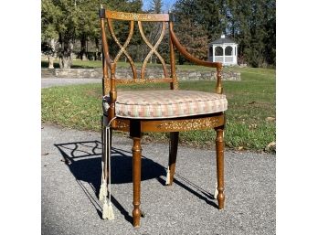 A Gorgeous Antique Hand Painted Cane Seated Arm Chair In Adam Style