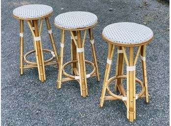 A Set Of 3 French Bistro Rattan Bar Stools