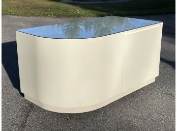 A Vintage Modern Lacquerware Curved Bar Or Built In Cabinet With Glass Top