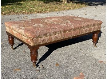 A Large Custom Ottoman/Coffee Table With Nailhead Trim In Paisley Print By Edward Ferrell