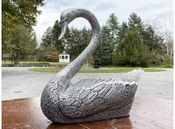 A Polished Alloy Swan Vase - Perfect For Floral Design