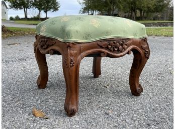 An Antique Carved Wood Upholstered Footstool