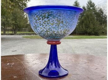 A Large Murano Style Art Glass Footed Serving Bowl, Signed On Base