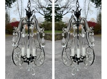 A Pair Of Vintage Crystal And Wrought Iron Chandeliers