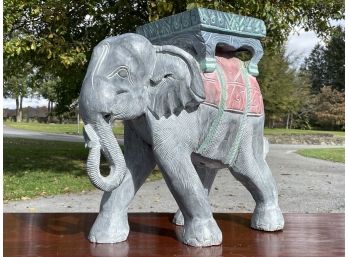 A Vintage Carved Wood Elephant