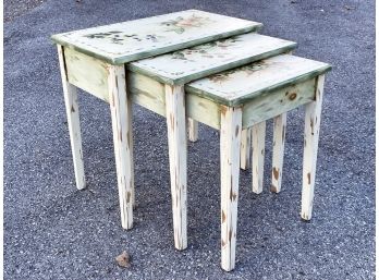 A Set Of 3 Tole Painted Nesting Tables