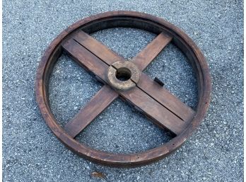 An Immense Antique Industrial Wood Pulley Wheel