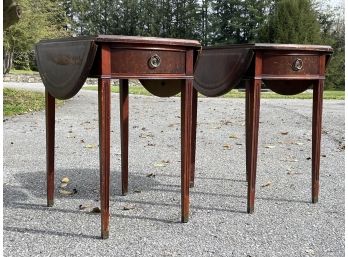 A Pair Of Antique Mahogany Leather Top Drop Leaf Side Tables