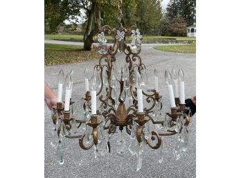 A Large Vintage Bronze And Crystal Chandelier