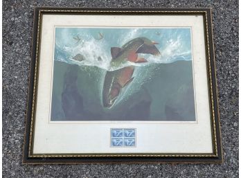 A Brook Trout Lithograph, Signed Don Crowley, And Commemorative Stamps