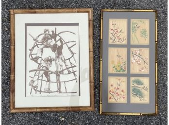 A Signed Print By Norm Altman And Framed Asian Rice Paper Prints