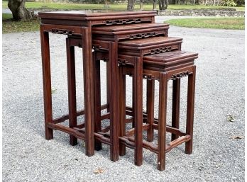 A Set Of 4 Antique Asian Exotic Hardwood Nesting Tables