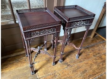 Indonesian Carved Wooden Side Table Pair