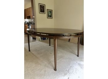 Sleek Walnut Dining Table - With Brass Accents And Tapered Legs