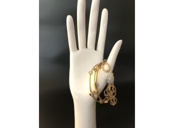 3 Studded Gold Tone Bangles And A Link Bracelet With Fresh Water Pearl