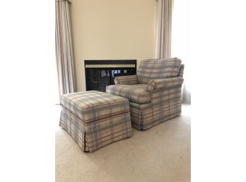 An Ethan Allen Upholstered Arm Chair And Ottoman - On Wheels