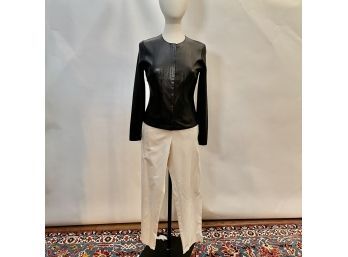 A Wool And Leather Trimmed Sweater/jacket By Carlisle With Eileen Fisher Slacks