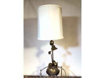 Metal Table Lamp In Lotus Figural Design - Vintage 1964