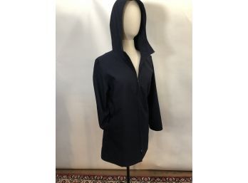 An Eileen Fisher Hooded Waffle Textured Poly/cotton Rain Coat - Navy - Womans S