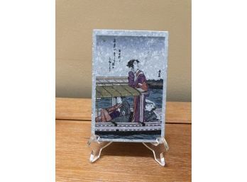 A Pretty Japanese Print On Stone, With Holder