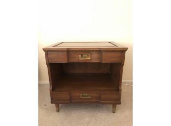 John Widdicomb Bedside Table With Brass Hardware - Drawer And Shelf