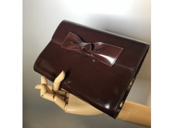 Furla Clutch In Patent Leather Bow Front With Crossbody Strap